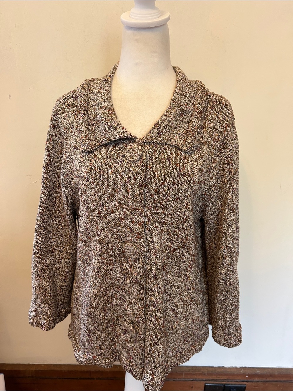 Coldwater Creek  Marled Button-Front Knit Cardigan in Taupe Mix Size L EUC